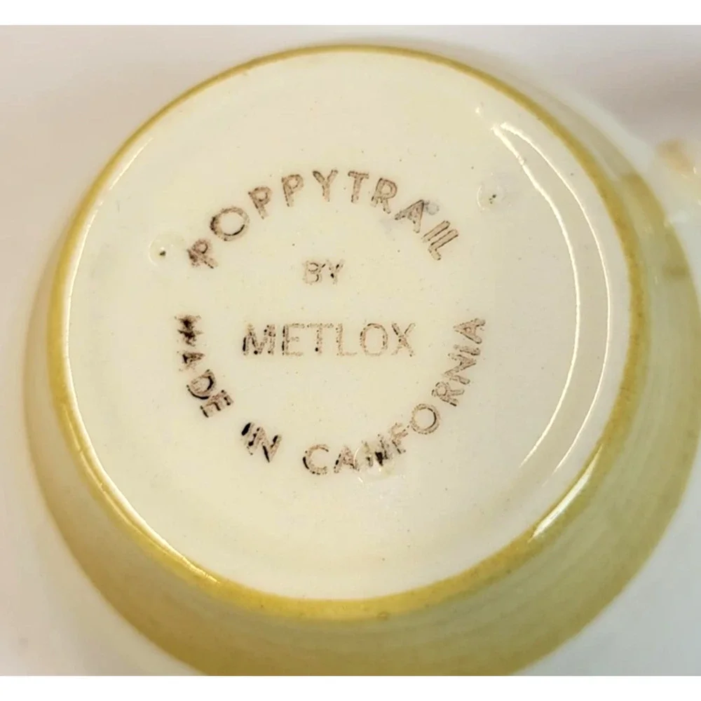 Vintage Metlox Poppytrail Coffee Cup Beige Fruit Motif California Pottery USA